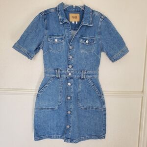 PAIGE Blue Denim Button-Front Short Sleeve Dress